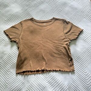 Aerie Brown Ribbed Crop T-Shirt